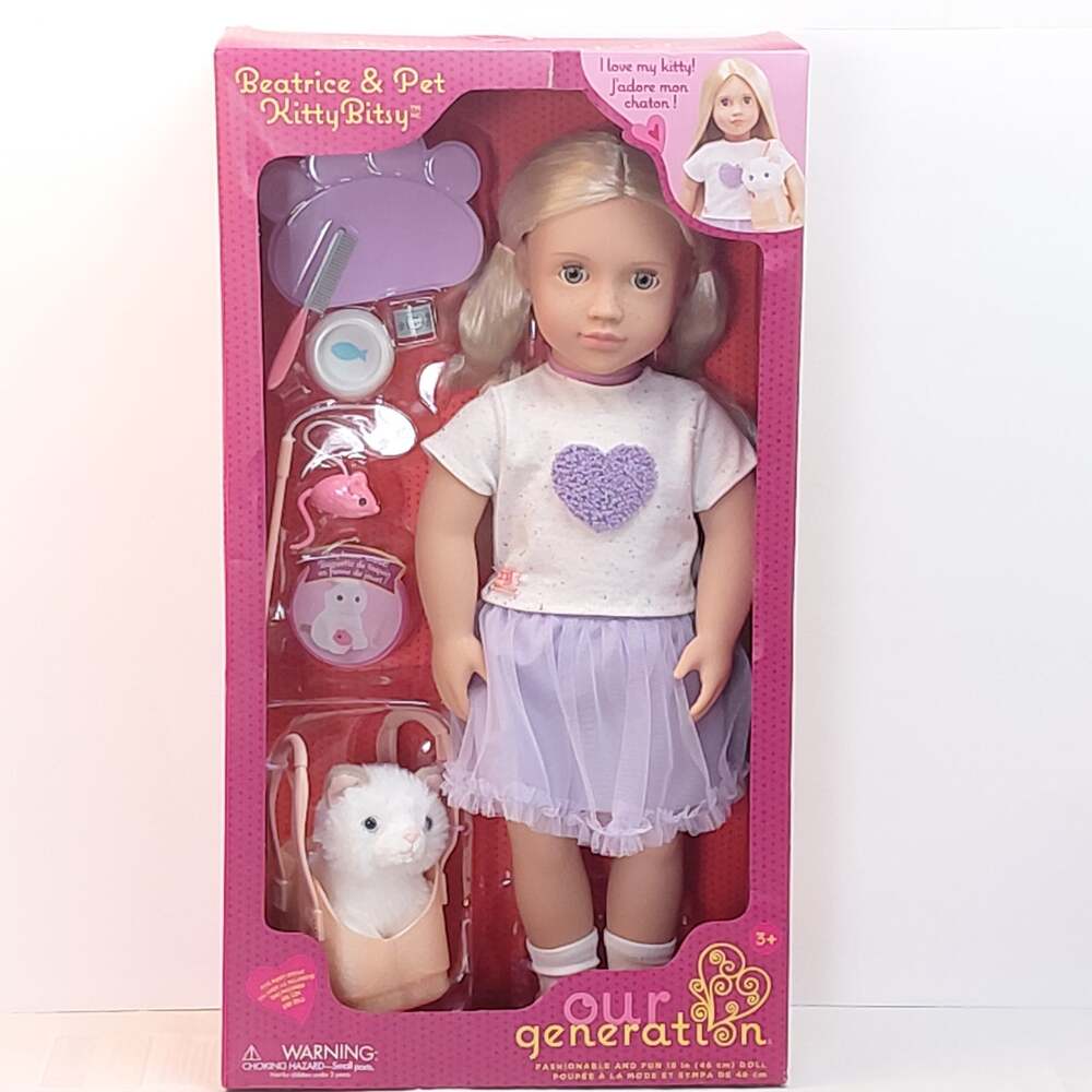 Our Generation Beatrice & Pet Kitty Bitsy 18" Doll Set NIB - New In Box